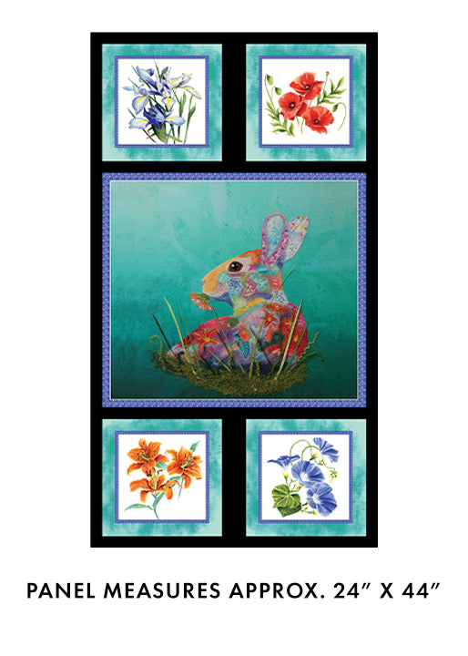 Bunny In Bloom Panel TealMulti
